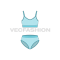 Womens beach bikini set, swim trunks flat sketch, front view