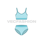 Womens beach bikini set, swim trunks flat sketch, front view