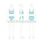 Womens beach bikini set, swim trunks flat sketch, croqui sketch