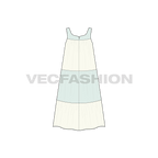 Womens beach midi dress flat sketch, back view