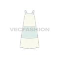 Womens beach midi dress flat sketch, front view