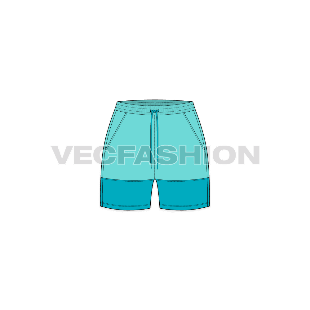 Womens beach shorts flat sketch, front view