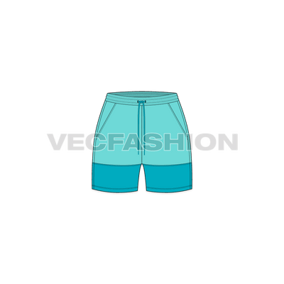 A vector fashion sketch template for Women's Beach Shorts. It has a panel at lower leg part with elasticated waistband and drawstrings. Download it, Color it Yourself and add your logo.