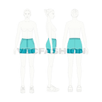Womens beach shorts flat sketch, croqui sketch
