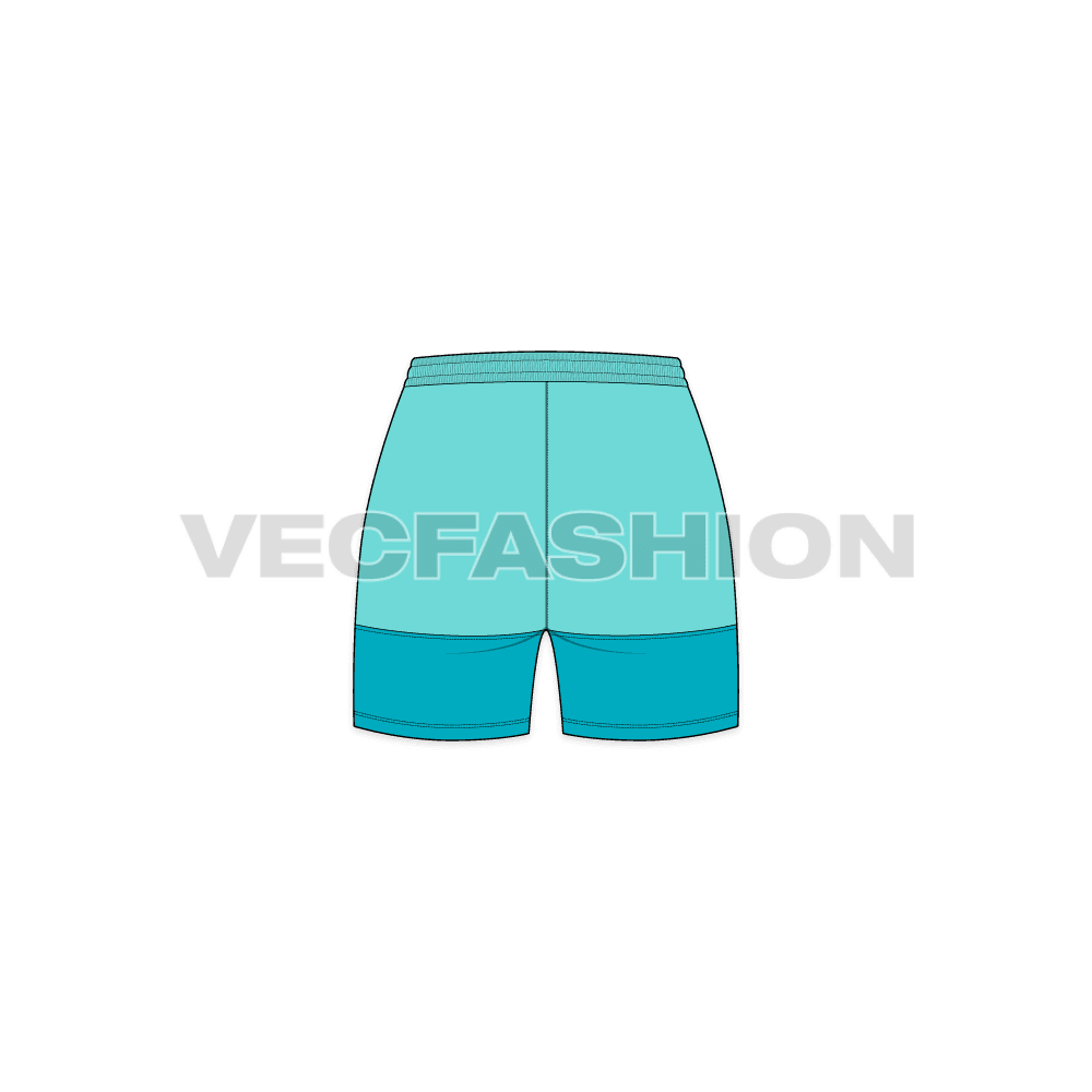 Womens beach shorts flat sketch, back view