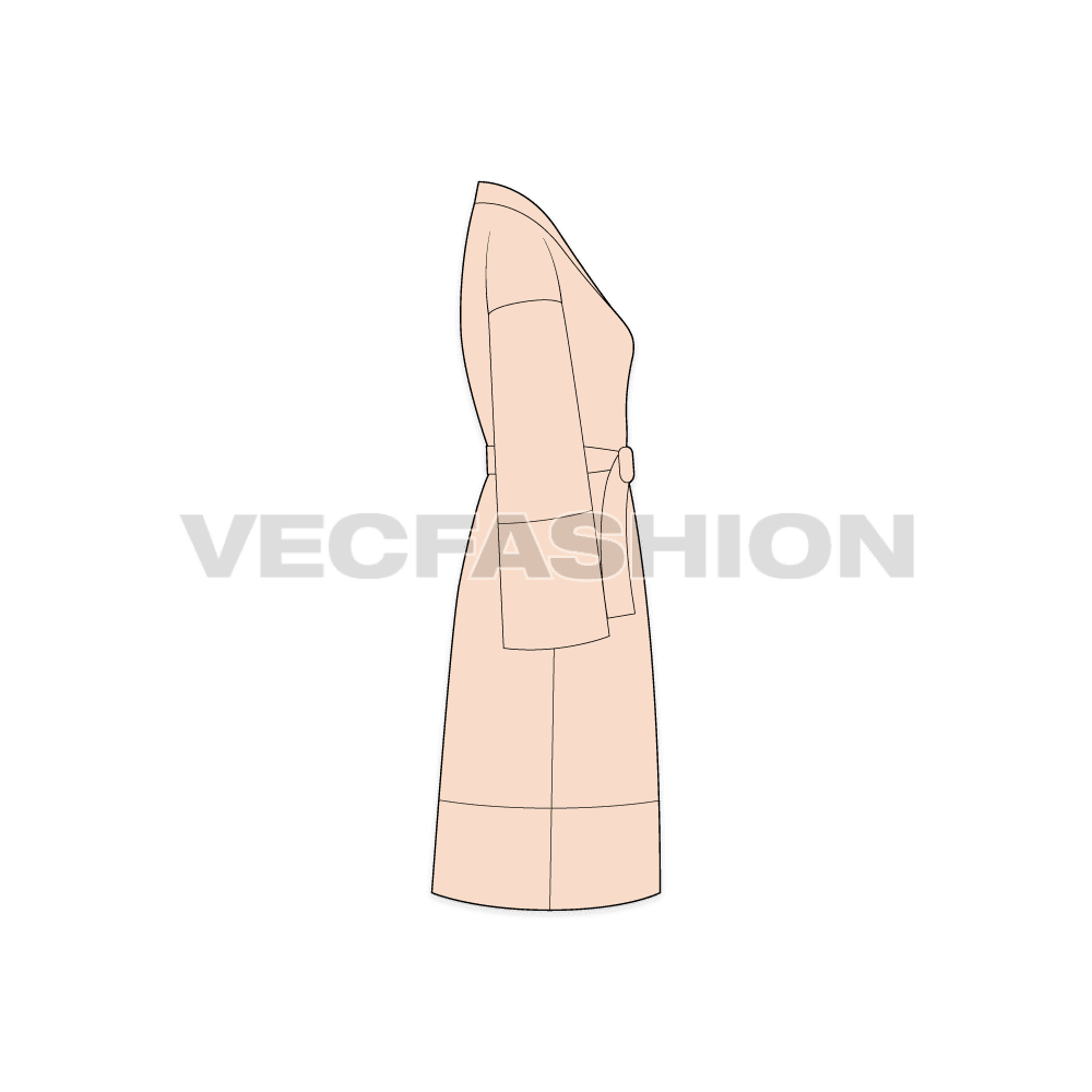 Womens bedtime cover-up flat sketch, side view
