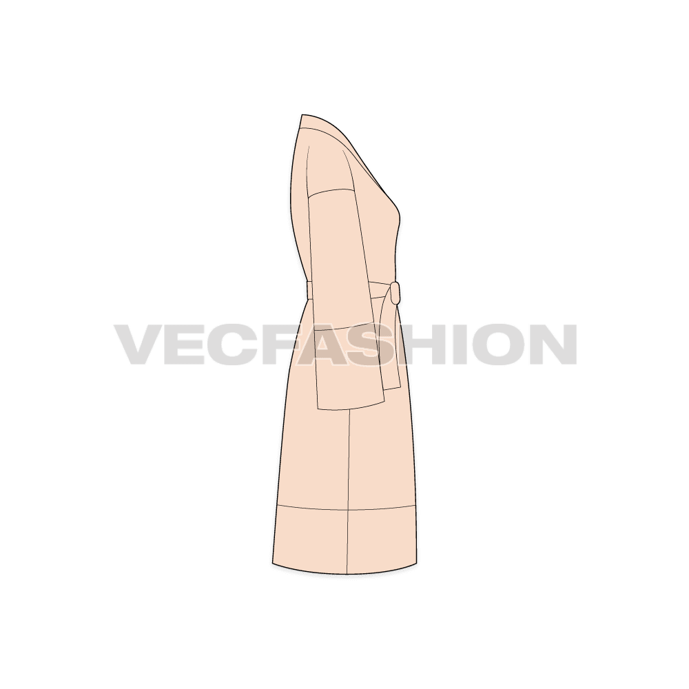 A vector illustrator fashion cad for Women's Bedtime Cover-up. It is usually made of satin silk material and comes up till mid-thigh length. 