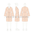 Womens bedtime cover-up flat sketch, croqui sketch