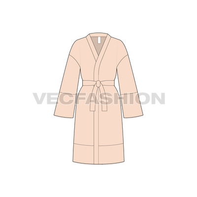 A vector illustrator fashion cad for Women's Bedtime Cover-up. It is usually made of satin silk material and comes up till mid-thigh length. 