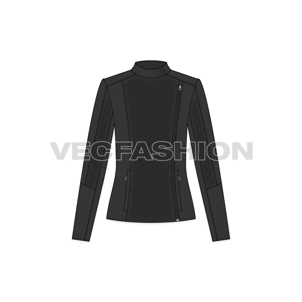 Women's Biker Jacket flat sketch, front view