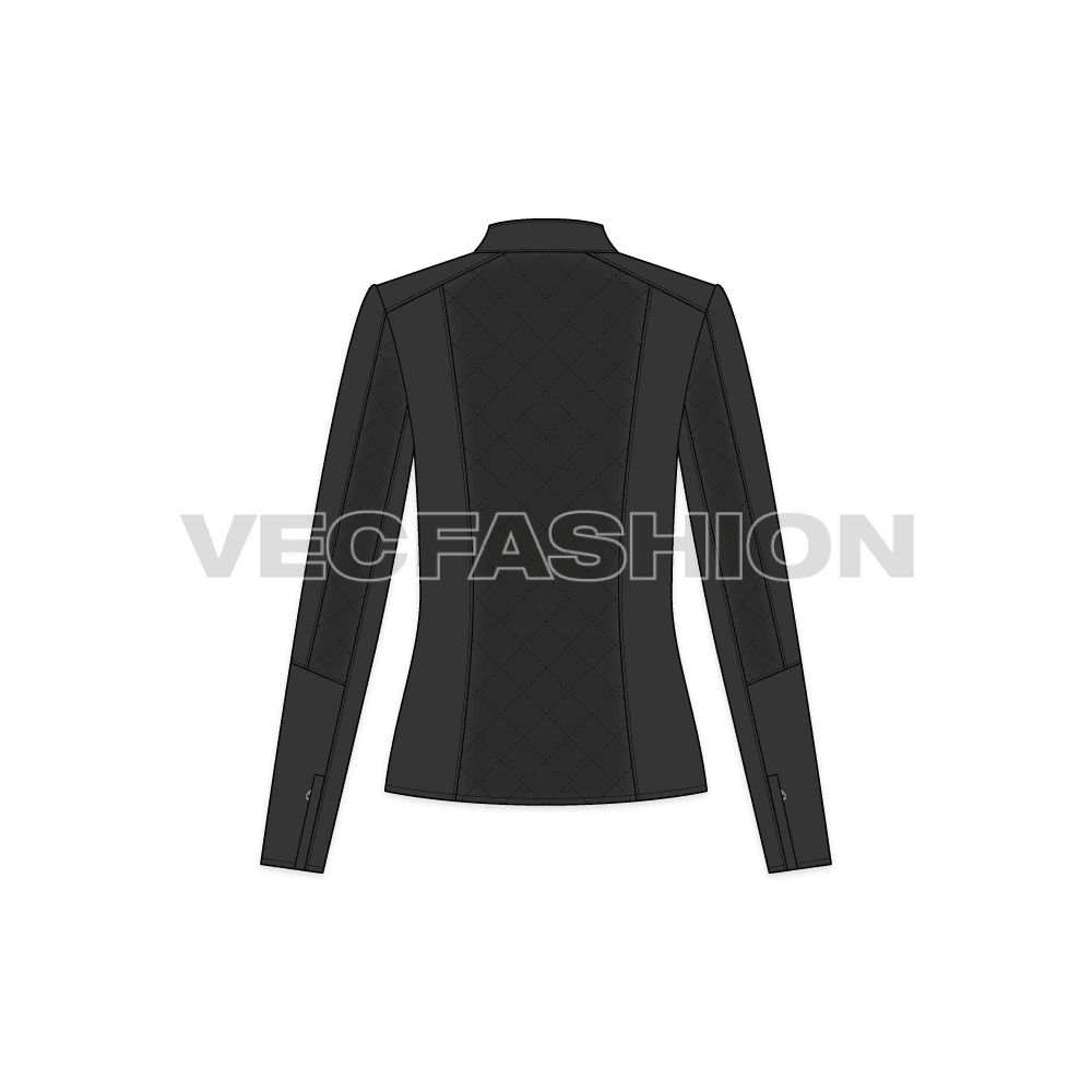 Women's Biker Jacket flat sketch, back view