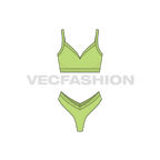 Womens bikini swim set flat sketch, front view