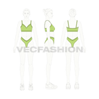Womens bikini swim set flat sketch, croqui sketch