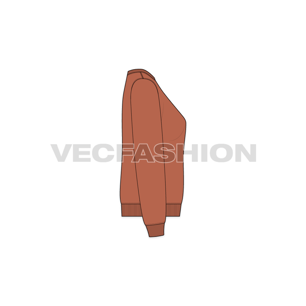 Womens boat neck sweatshirt, alternate colorway flat sketch, side view