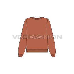 A vector illustrator sketch template of Women's Boat Neck Sweatshirt. It is illustrated with Front, Side and Back view. It has rib on neck, sleeve cuffs and bottom hem.
