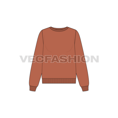 A vector illustrator sketch template of Women's Boat Neck Sweatshirt. It is illustrated with Front, Side and Back view. It has rib on neck, sleeve cuffs and bottom hem.