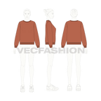 Womens boat neck sweatshirt, alternate colorway flat sketch, croqui sketch