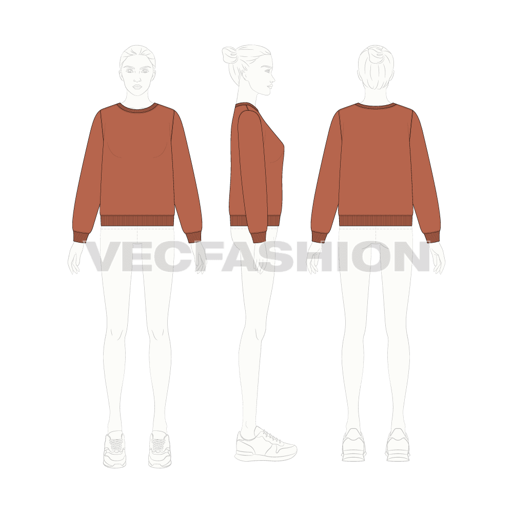 Womens boat neck sweatshirt, alternate colorway flat sketch, croqui sketch
