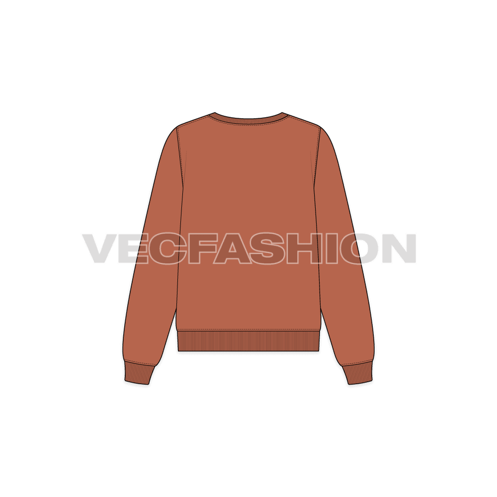 Womens boat neck sweatshirt, alternate colorway flat sketch, back view