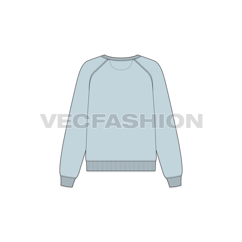 Womens boat neck sweatshirt flat sketch, back view