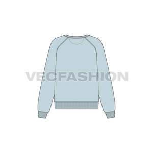 A vector illustrator sketch template of Women's Boat Neck Sweatshirt. It is illustrated with Front, Side and Back view. It has rib on neck, sleeve cuffs and bottom hem. 