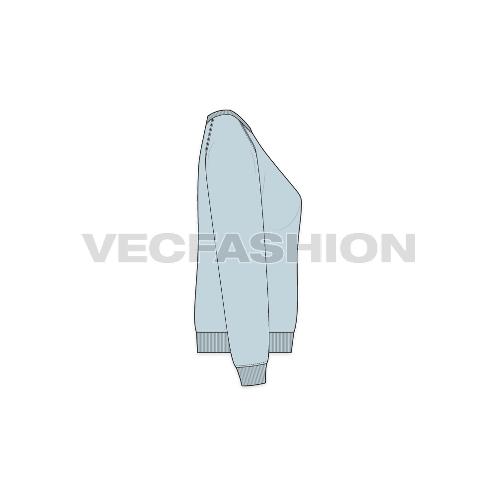 Womens boat neck sweatshirt flat sketch, side view