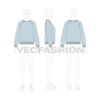 Womens boat neck sweatshirt flat sketch, croqui sketch