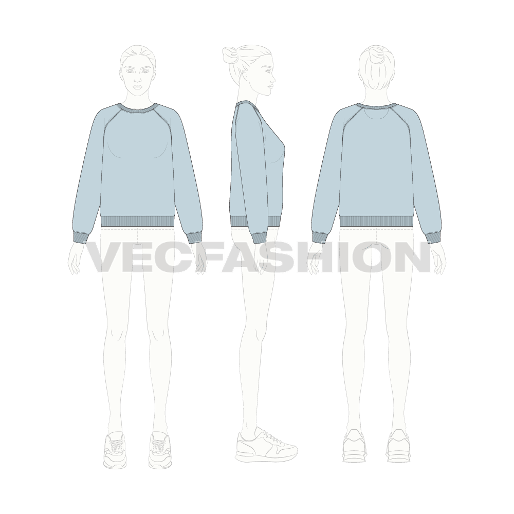 Womens boat neck sweatshirt flat sketch, croqui sketch