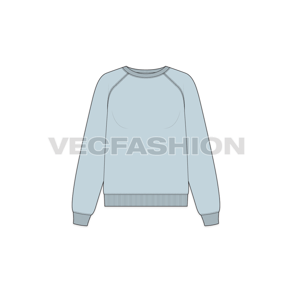 Womens boat neck sweatshirt flat sketch, front view