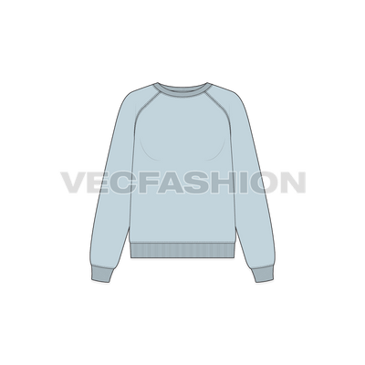 A vector illustrator sketch template of Women's Boat Neck Sweatshirt. It is illustrated with Front, Side and Back view. It has rib on neck, sleeve cuffs and bottom hem. 