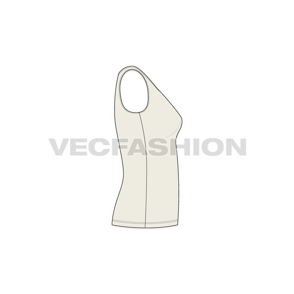 Womens boat neck tank top flat sketch, side view
