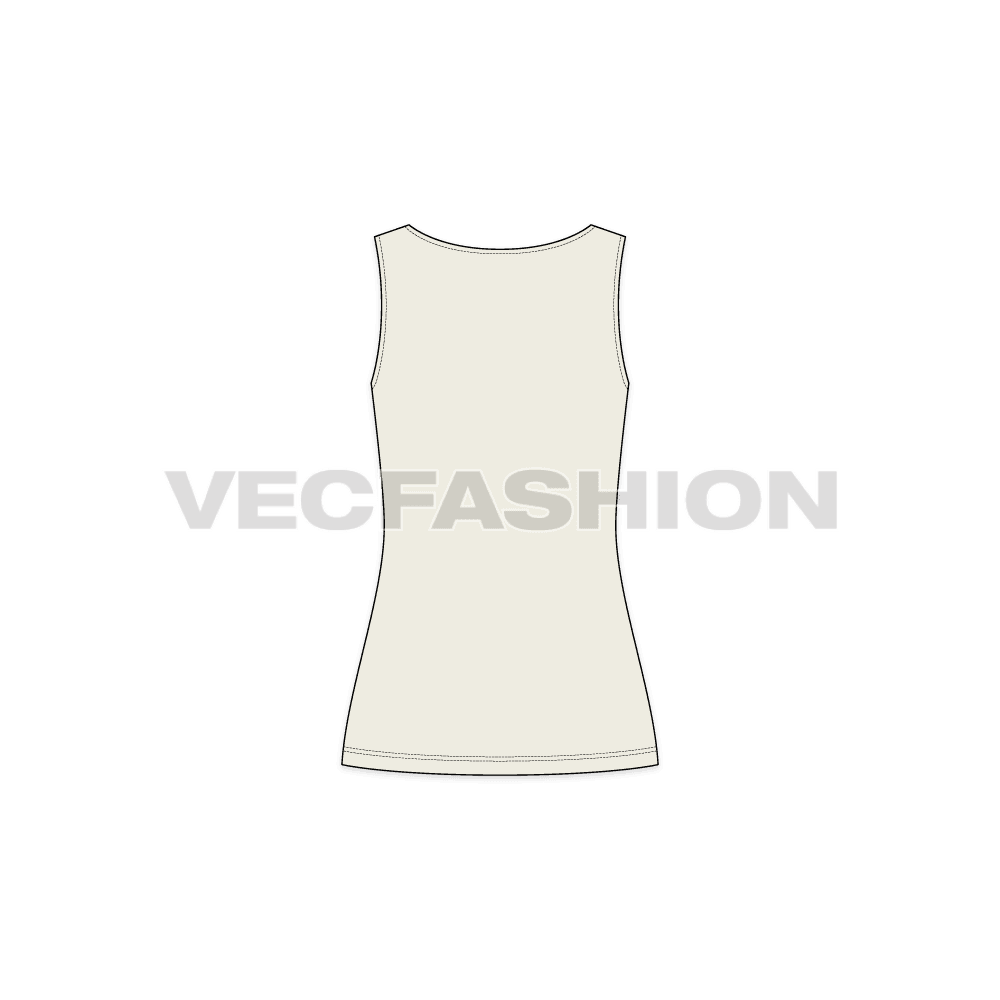 Womens boat neck tank top flat sketch, back view