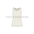 Womens boat neck tank top flat sketch, front view