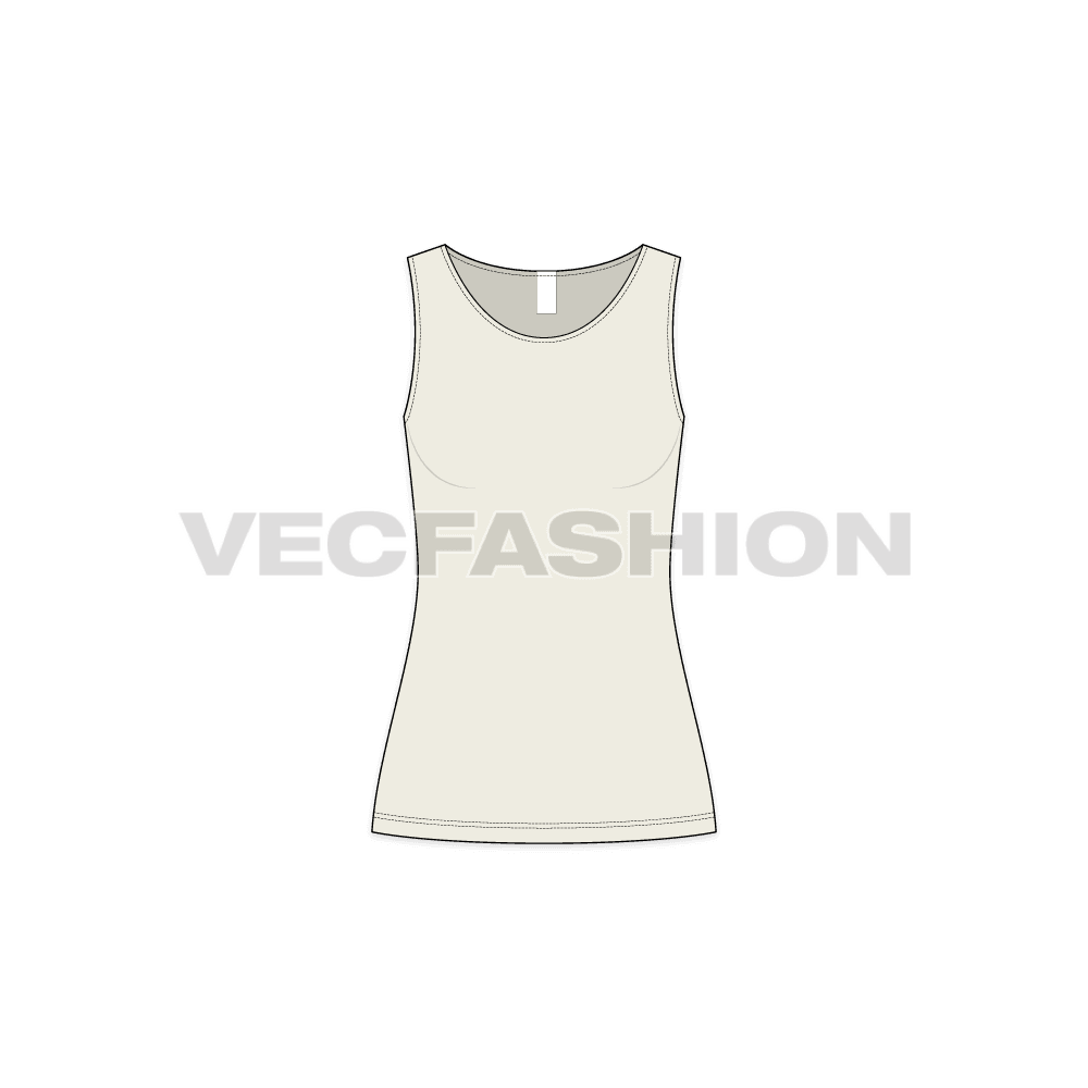 Womens boat neck tank top flat sketch, front view