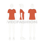 Womens boat neck tshirt flat sketch, croqui sketch