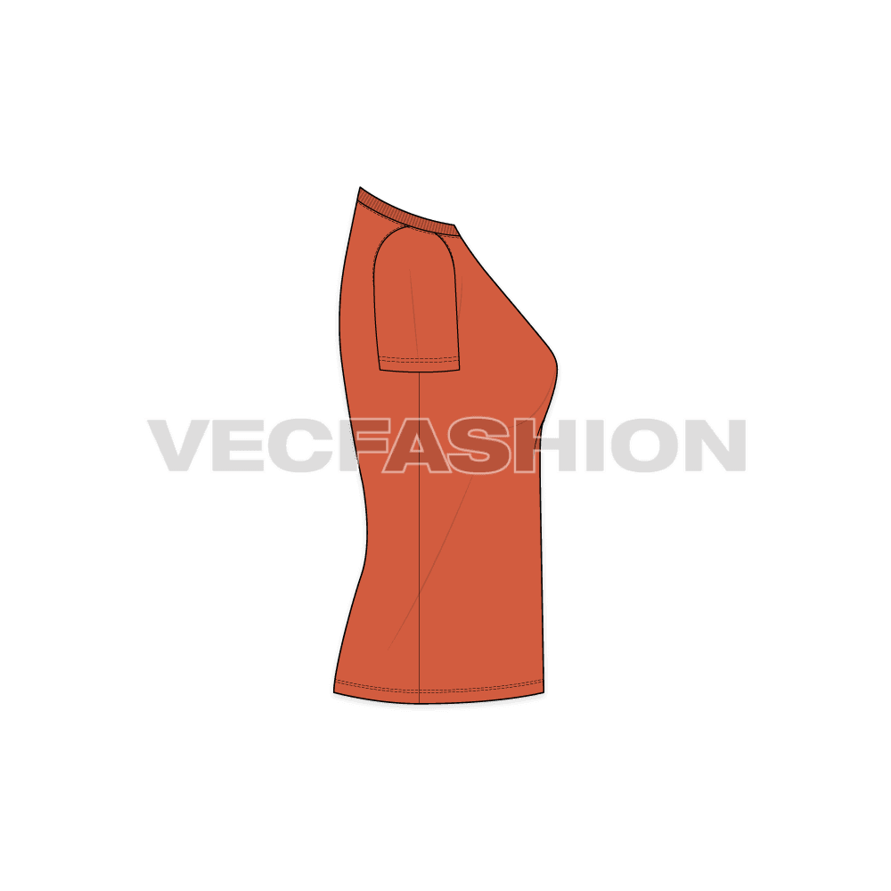 Womens boat neck tshirt flat sketch, side view