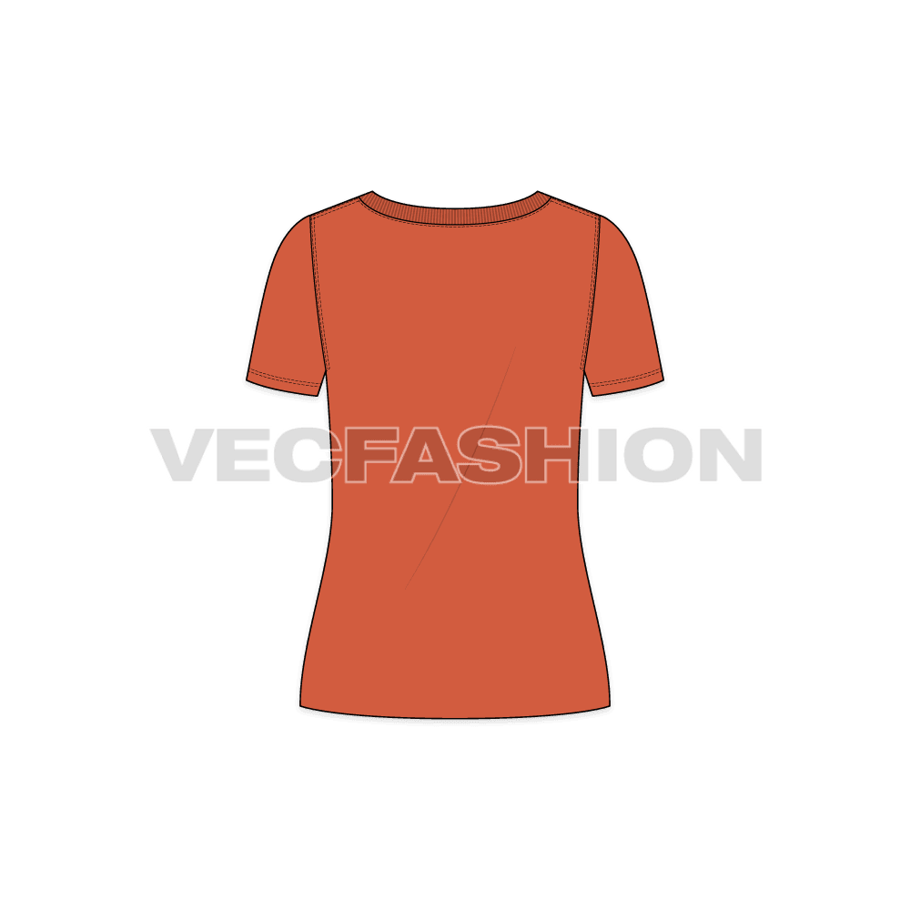 Womens boat neck tshirt flat sketch, back view