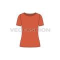 Womens boat neck tshirt flat sketch, front view