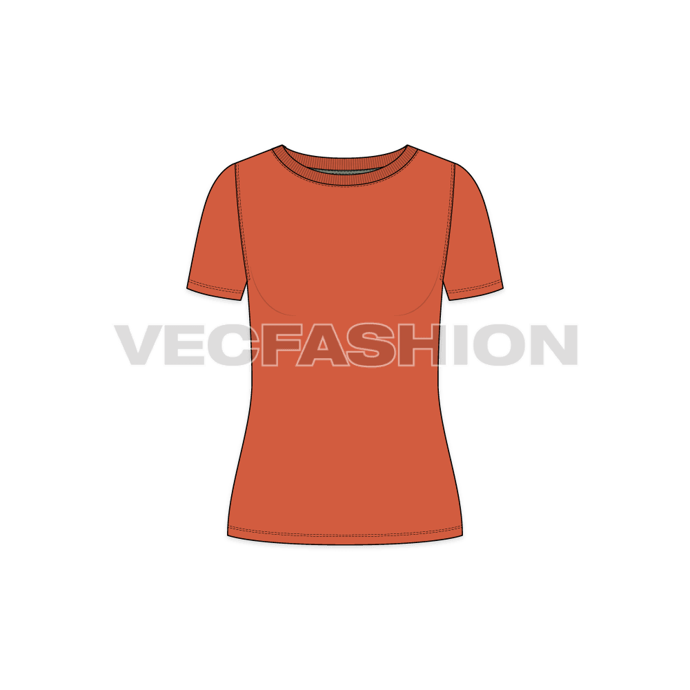 Womens boat neck tshirt flat sketch, front view