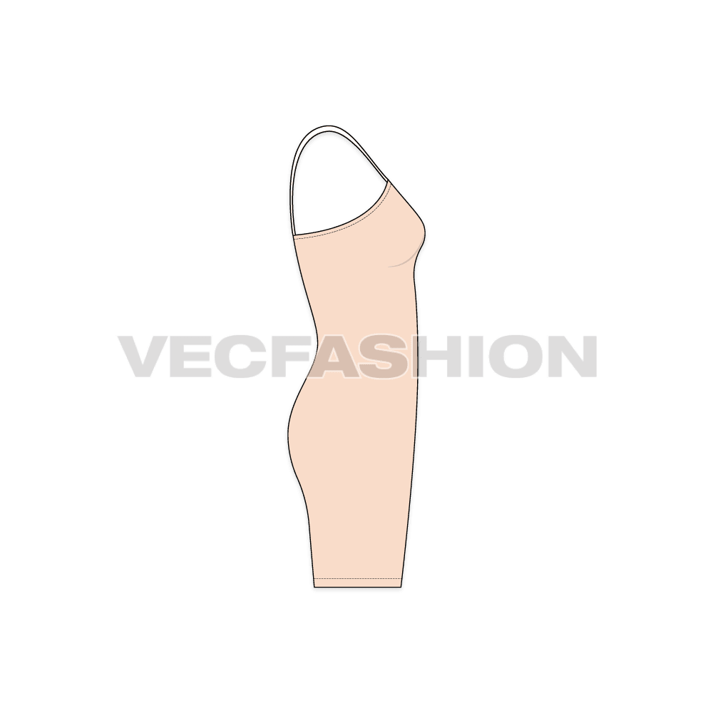 Womens bodycon mini dress flat sketch, side view