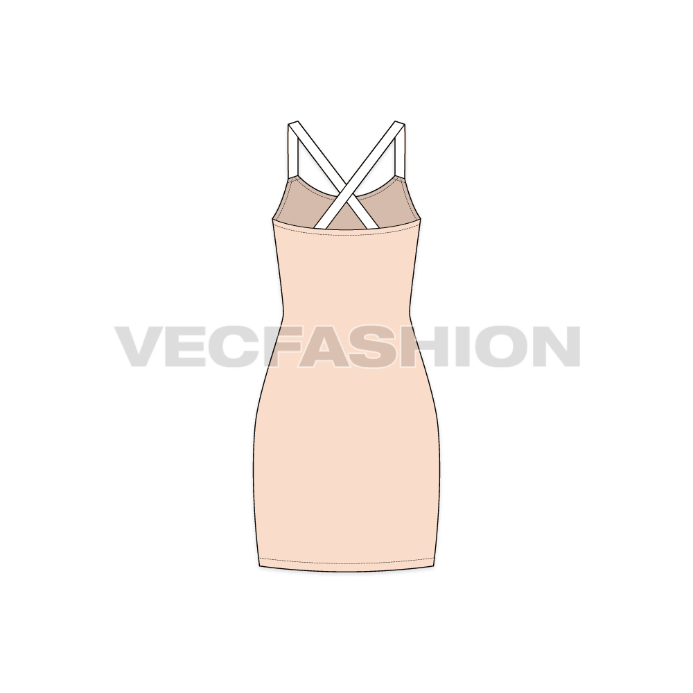 Womens bodycon mini dress flat sketch, back view