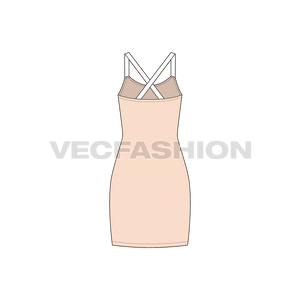 A vector template for Women's Bodycon Mini Dress in peach color with white shoulder straps. 