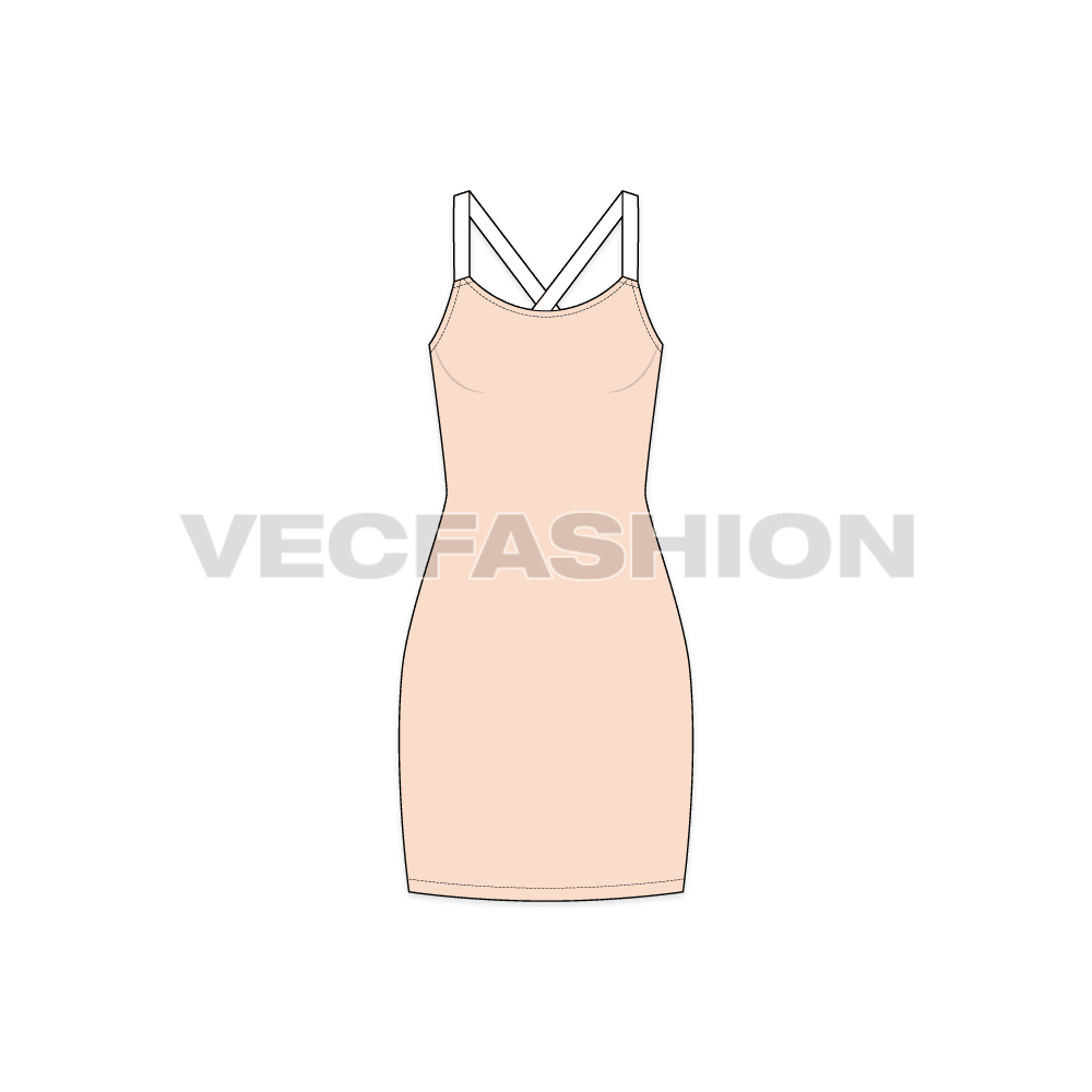 Womens bodycon mini dress flat sketch, front view