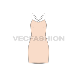A vector template for Women's Bodycon Mini Dress in peach color with white shoulder straps. 