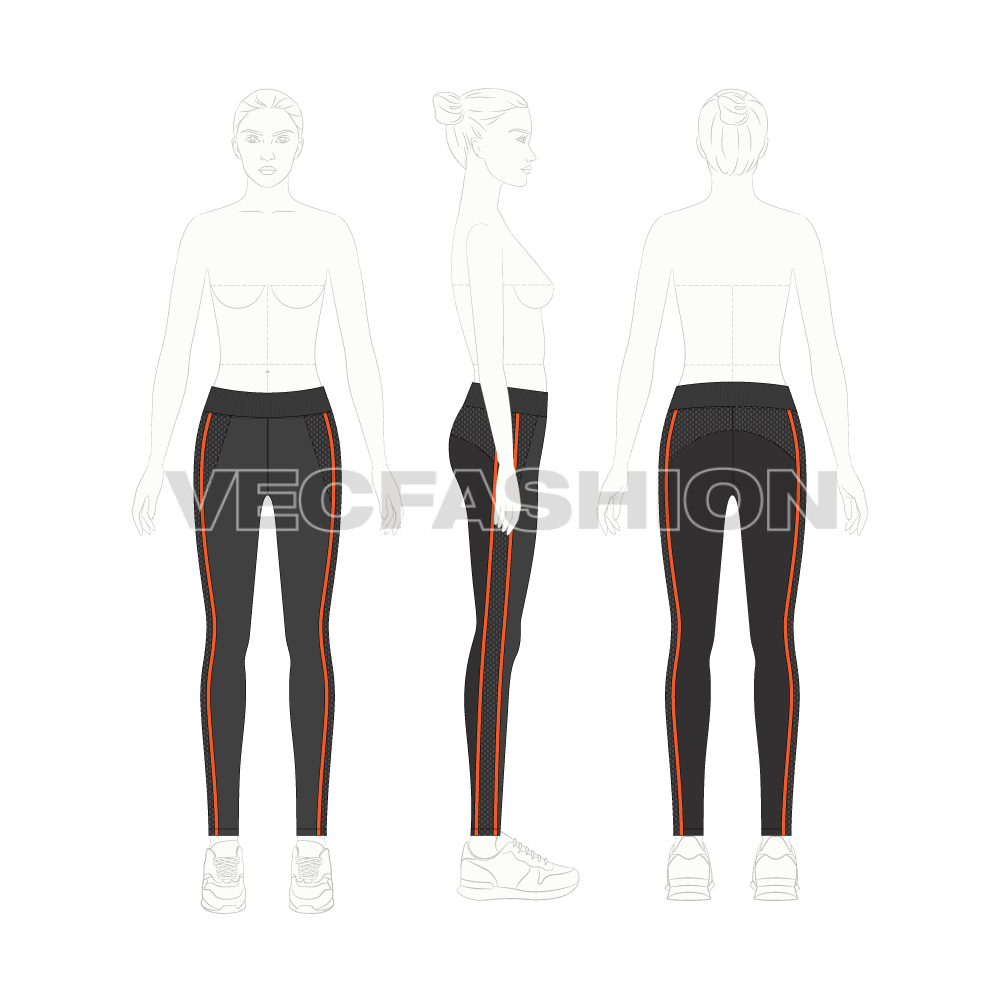 Womens bodyfit leggings flat sketch, on croqui