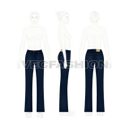 Womens bootleg denim jeans flat sketch, on croqui
