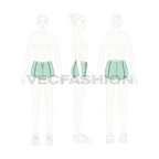 Womens booty shorts flat sketch, croqui sketch