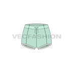 Womens booty shorts flat sketch, front view