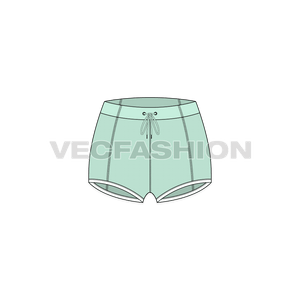 A vector fashion sketch template of Women's Booty Shorts. It has white colored waistband and micro dotted body fabric done through sublimation process. The shorts usually made out of compression material like Lycra/Spandex. 