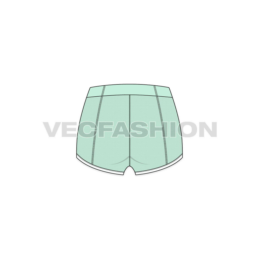 Womens booty shorts flat sketch, back view
